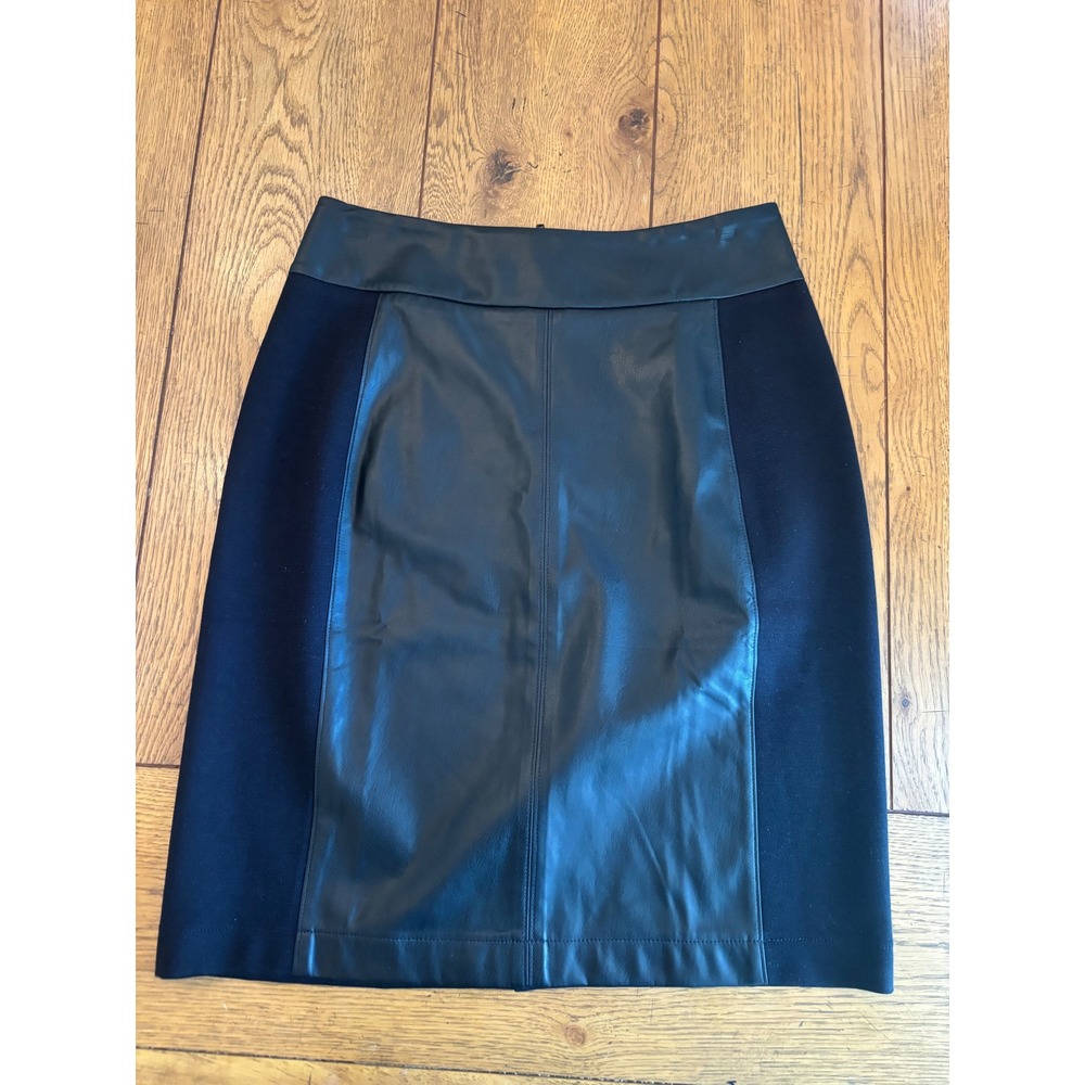 Cabi Pencil Skirt Women 2 Black Excellent Faux Leather Mixed Media Ponte